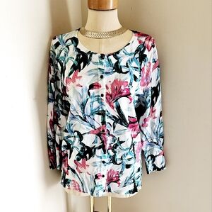 WHITE HOUSE BLACK MARKET WATERCOLOR BLUES SWEATER